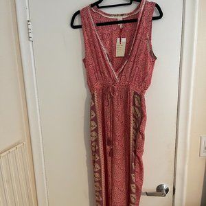 NWT Raga Anthropologie Maroon Pink Floral Leaf Boho Jumpsuit Size S